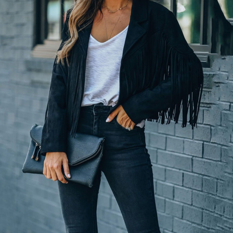 Tamara – Slim-fit långärmad fringing kappa