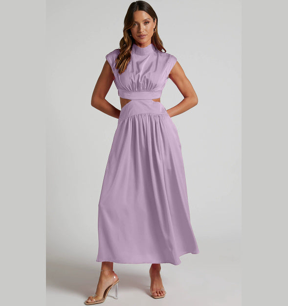 Lucy – Ny Sommar Klänning med Ståkrage i Solid Färg