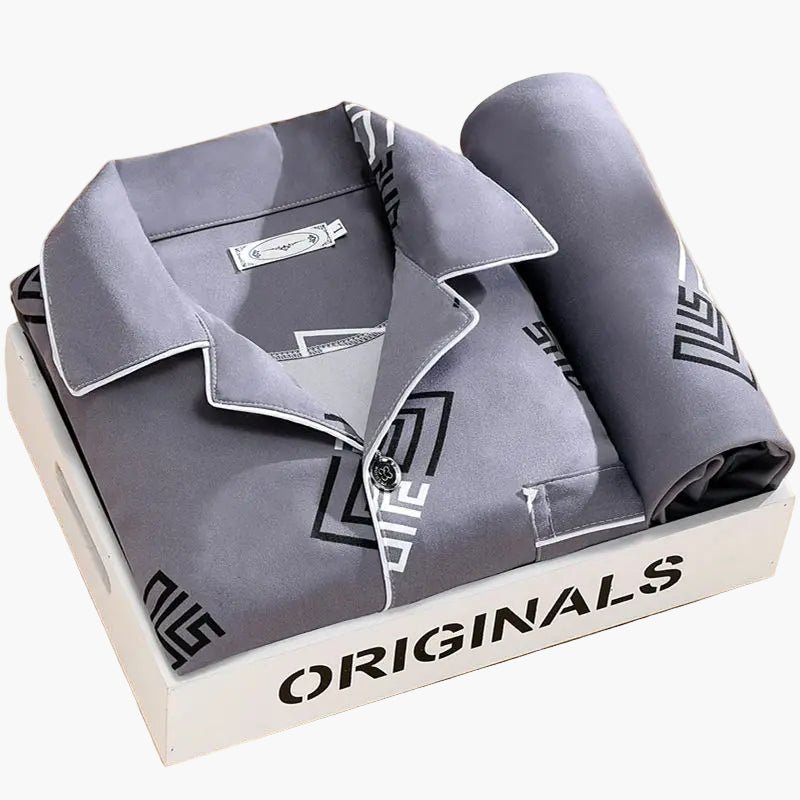 Herrpyjamas set – Klassisk och trendig pyjamas med vete-motiv, långärmad, perfekt för natt och lounge