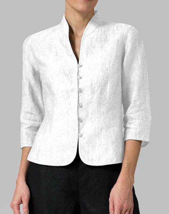 Dam Blus Kavajklassisk Ståkrage 3/4-Ärm Elegant Kontorsstil