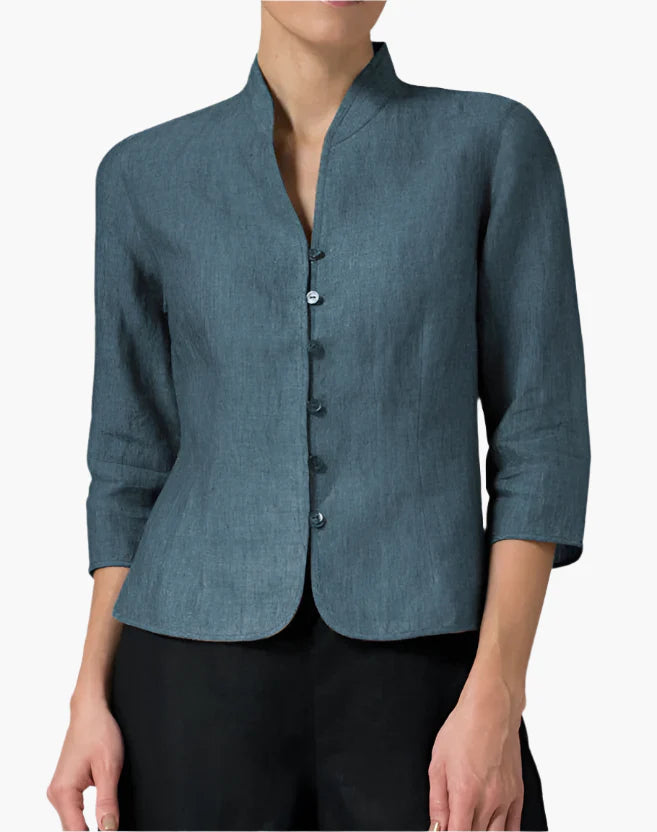 Dam Blus Kavajklassisk Ståkrage 3/4-Ärm Elegant Kontorsstil