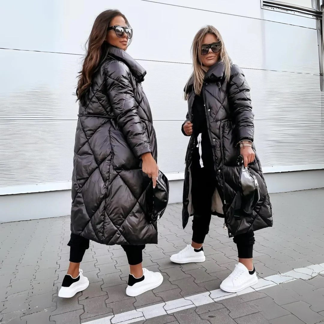 Dam Parkas Lång Quiltad Vinterjacka Elegant Vardagsstil