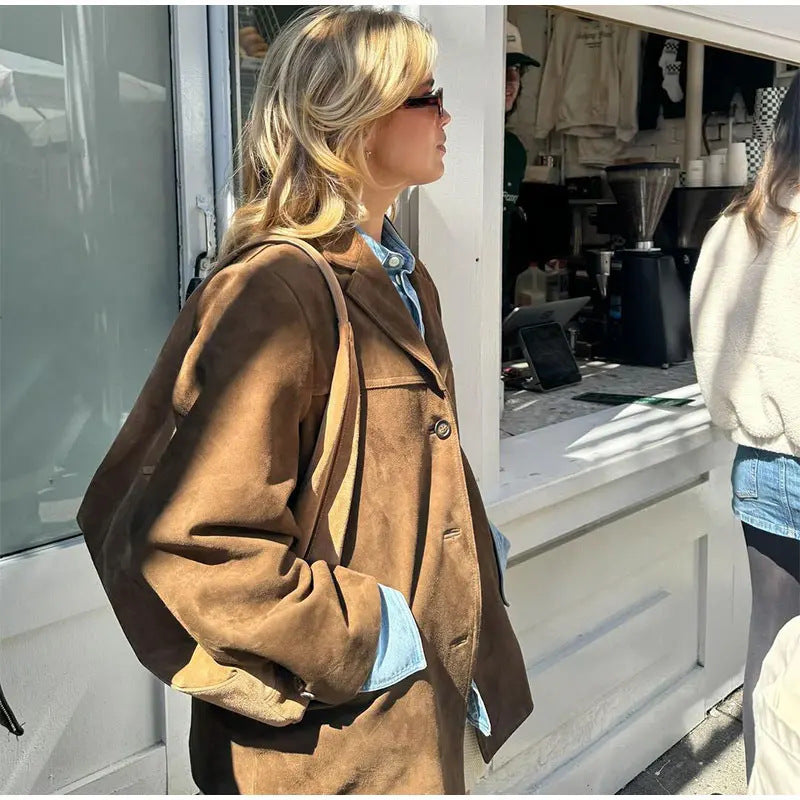 Dam Retro Oversized Kavaj Jacka – Stilren Vintage för Vardagsbruk och Mode