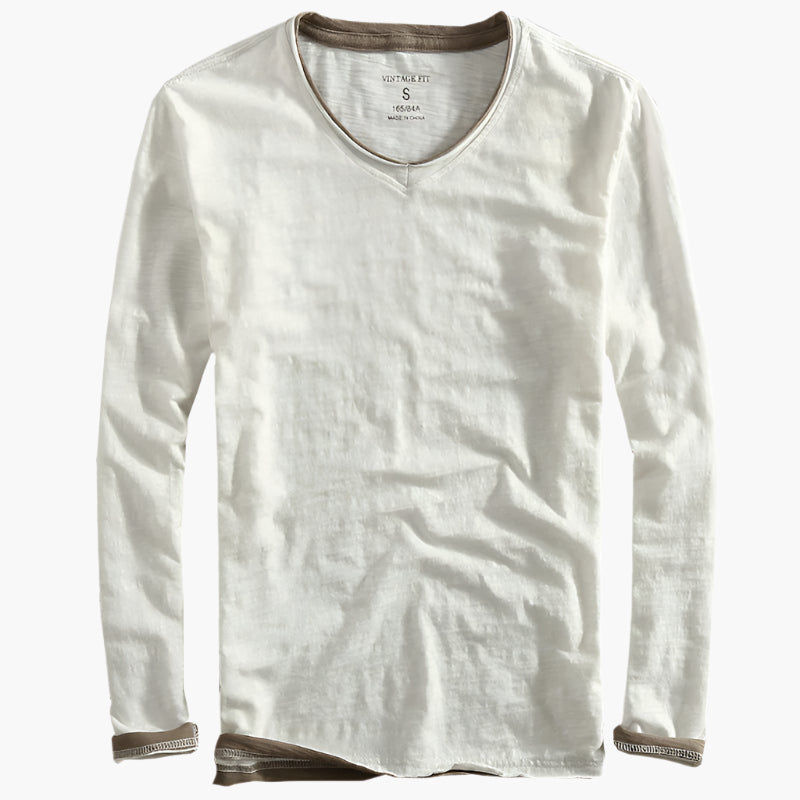 Herr långärmad V-ringad tröja med lager-på-lager-look – Smart-casual stil för vardagsbruk