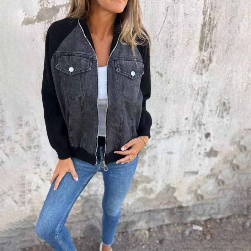 Leah – Patchwork Denimjacka med Huvtröja