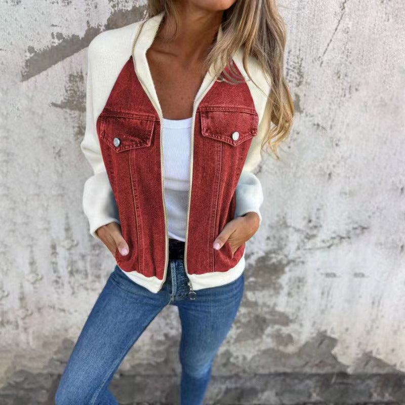Leah – Patchwork Denimjacka med Huvtröja