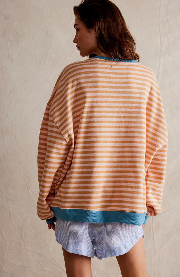 Damtröja Oversized Randig Sweatshirt för Höst – Avslappnad och Trendig Stickad Top