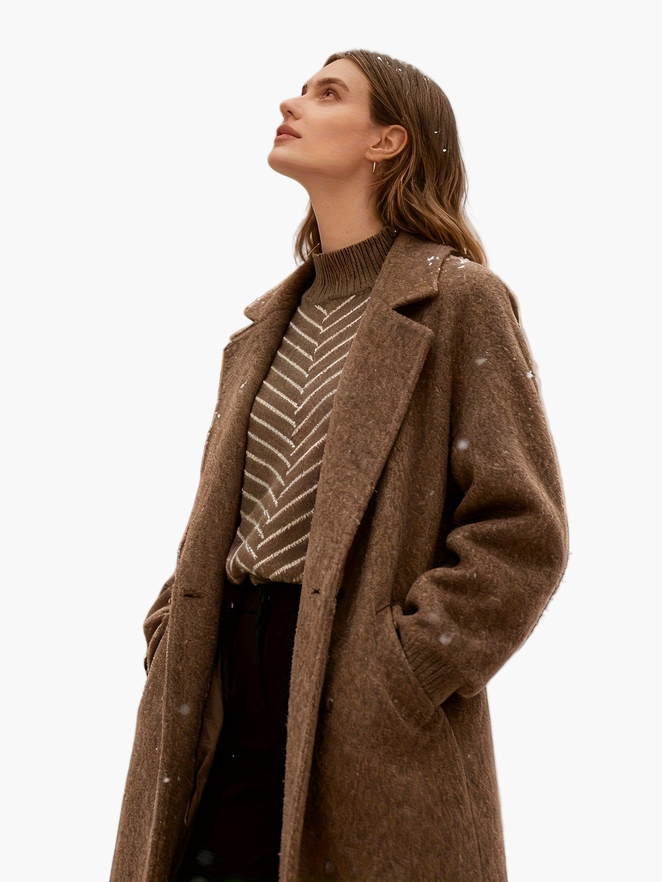 Damtröja Elegant Randig Stickad Sweater med Hög Krage för Höst/Vinter