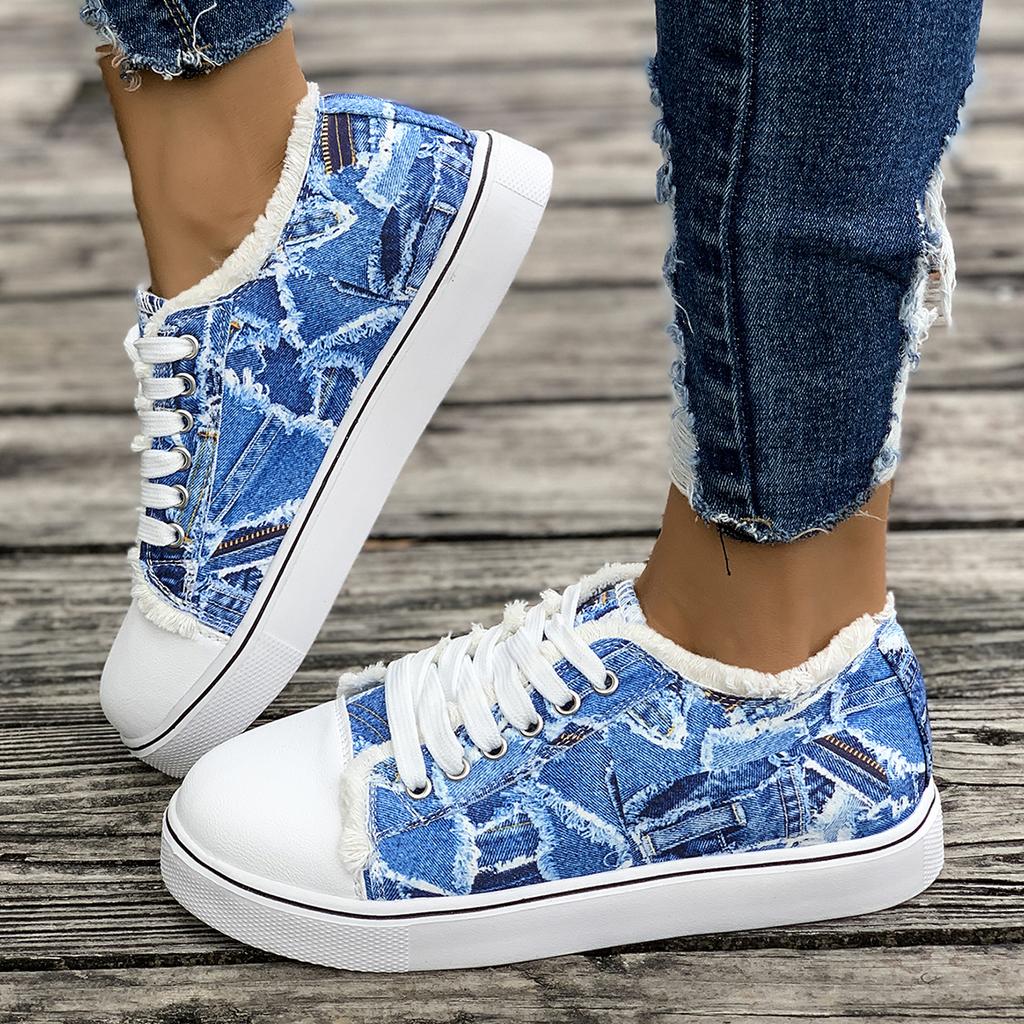 Sandra – Enkla Kvinno Sneakers i Koreansk Denim