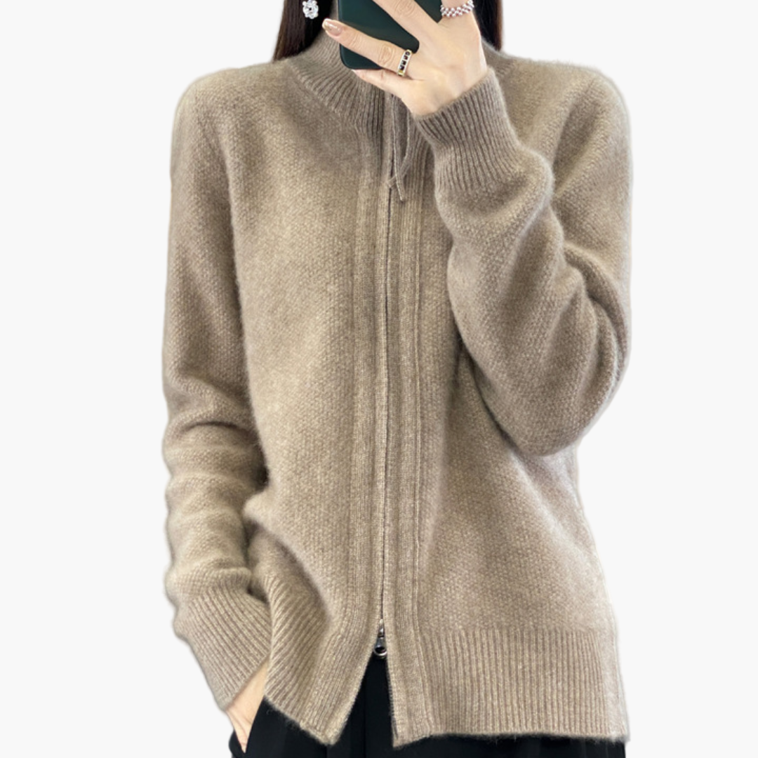 Dam Zip-Cardigan med Dragkedja – Elegant Stickad Tröja för Vardagsbruk och Arbete