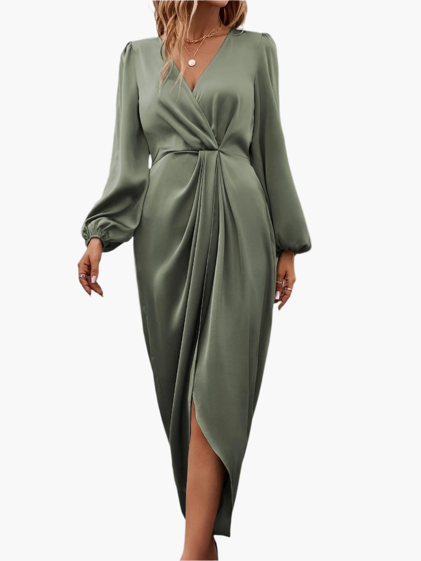 Dam Elegant Omlottklänning med Långa Ärmar för Fest och Formella Tillfällen