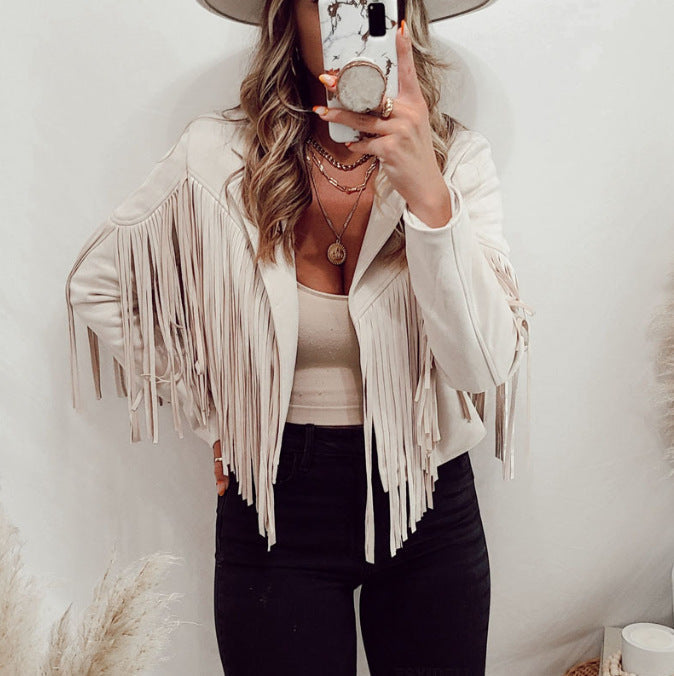 Tamara – Slim-fit långärmad fringing kappa