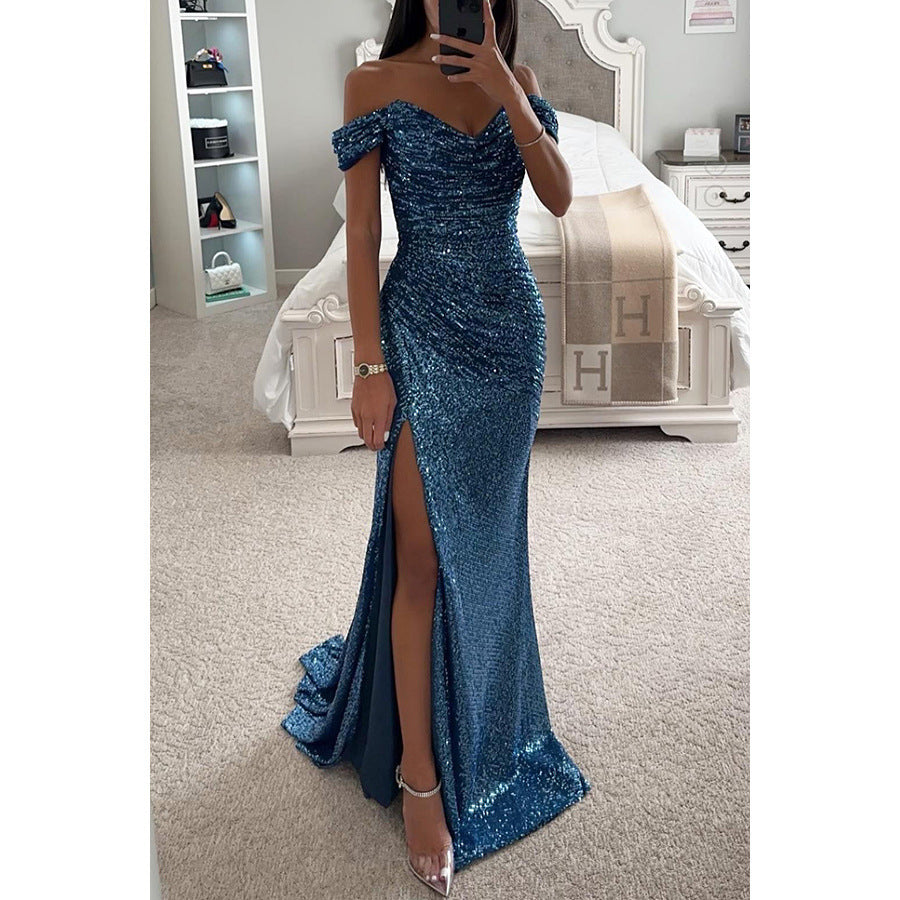 Elegant Off Shoulder Ärmlös Sommarklänning för Kvinnor med Hög Slits