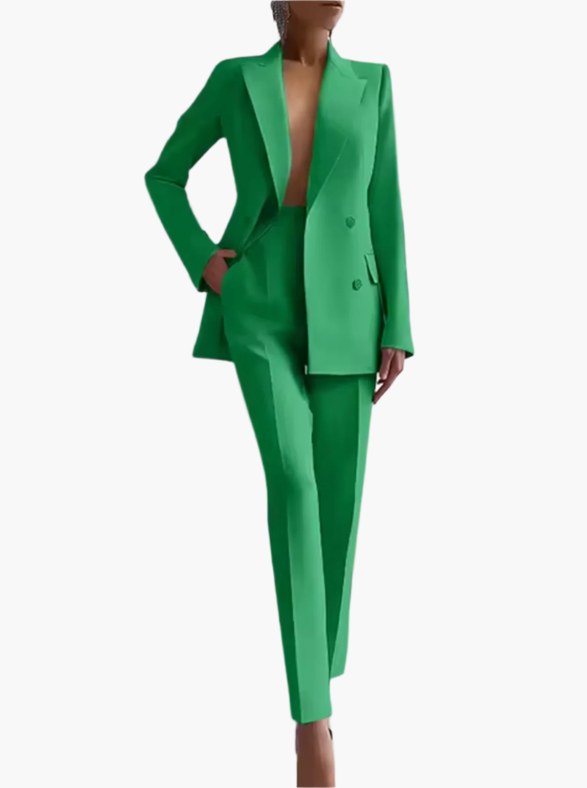 Kvinnors Elegant Kostymset – Figursydd Blazer och Höga Byxor för Kontor och Affärsbruk