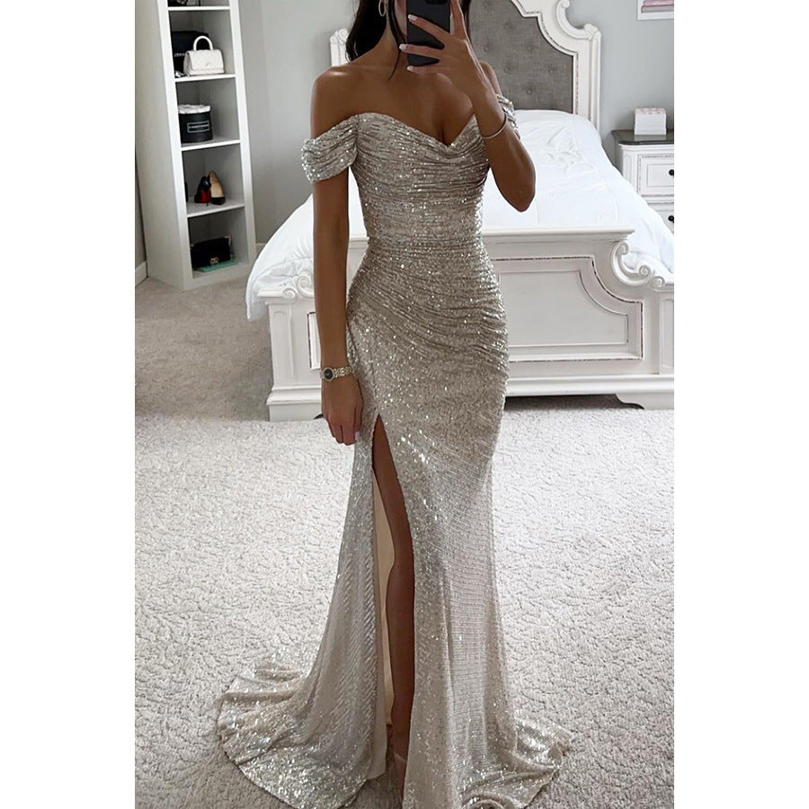 Elegant Off Shoulder Ärmlös Sommarklänning för Kvinnor med Hög Slits