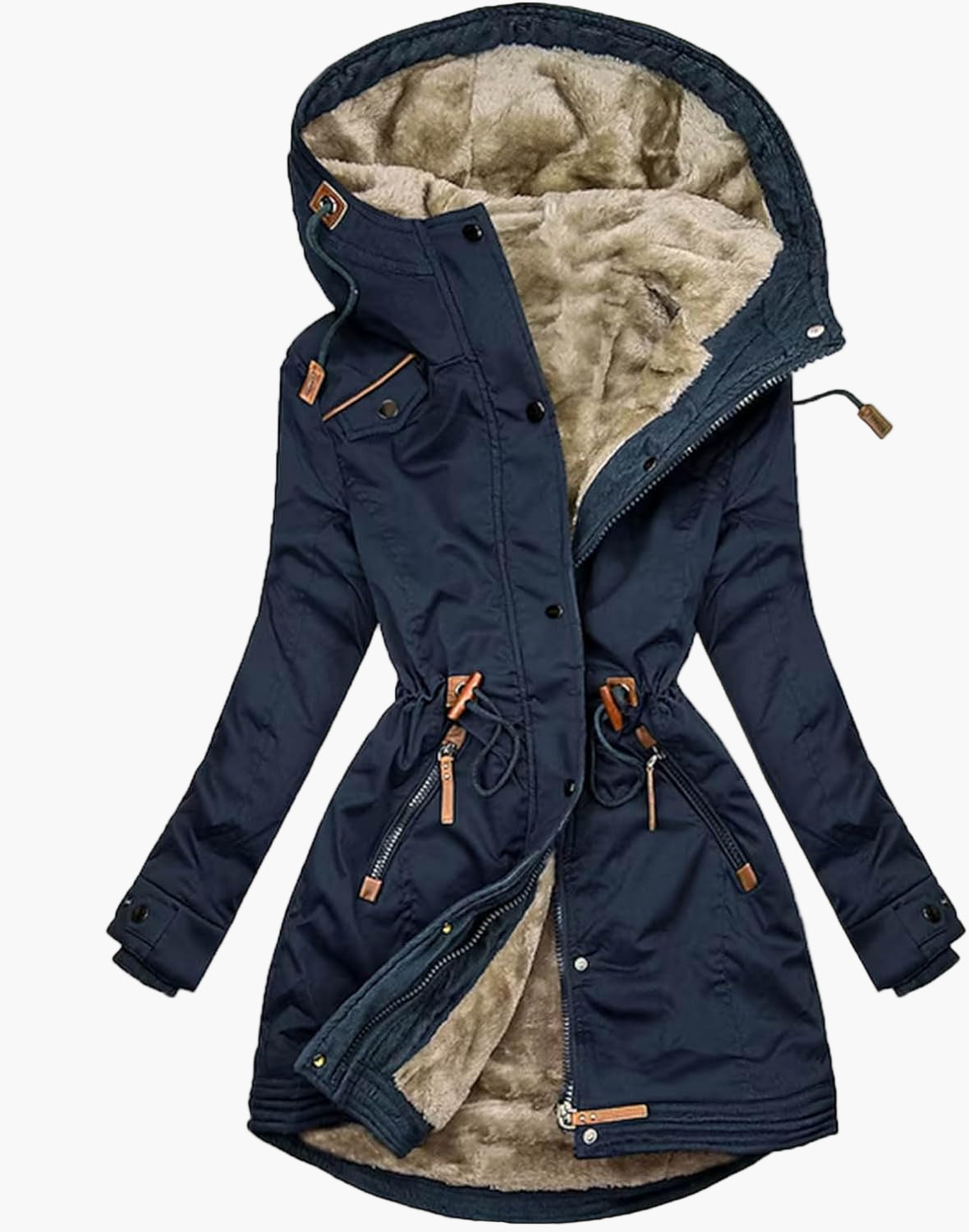 Dam Vinterjacka Parkas med Huva och Fleecefoder – Elegant och Varm för Kalla Dagar