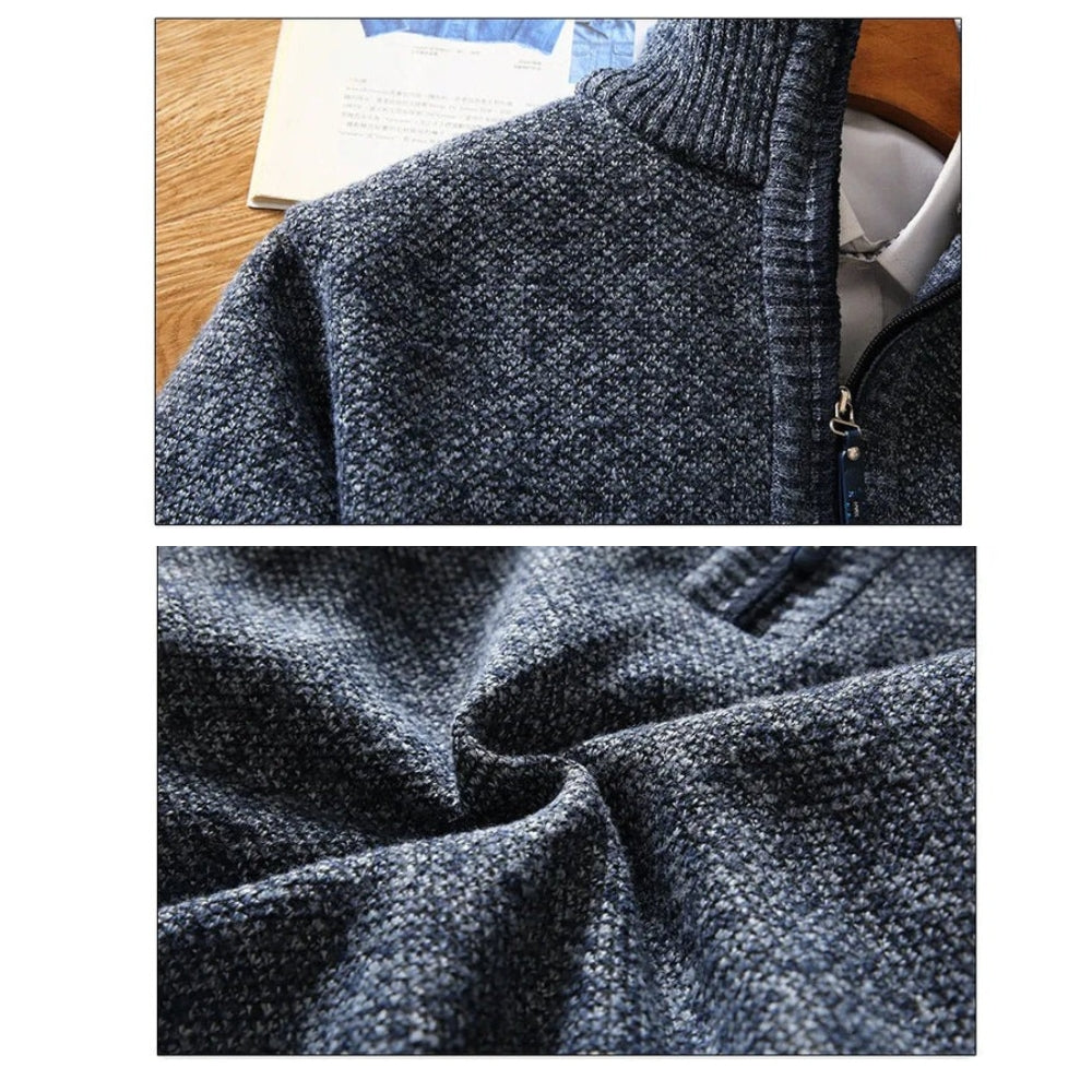 Herrtröja med Dragkedja – Stickad Struktur – Modern och Avslappnad Stil