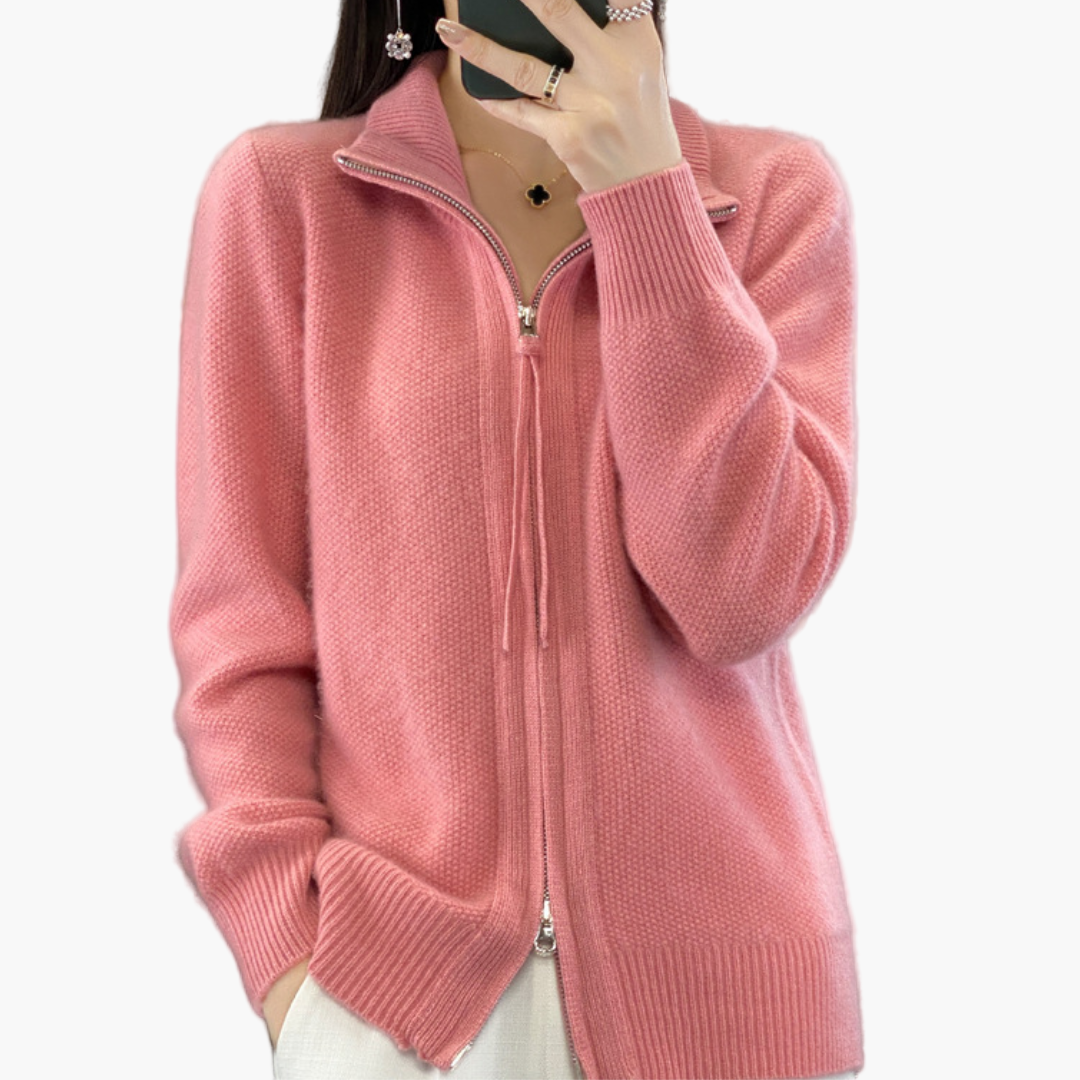 Dam Zip-Cardigan med Dragkedja – Elegant Stickad Tröja för Vardagsbruk och Arbete