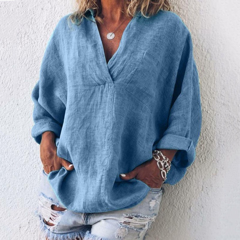 Shannon – V-ringad Blus i Premium med Lång Ärmar