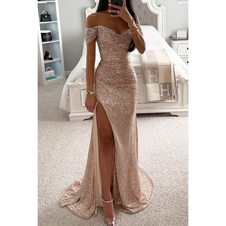 Elegant Off Shoulder Ärmlös Sommarklänning för Kvinnor med Hög Slits