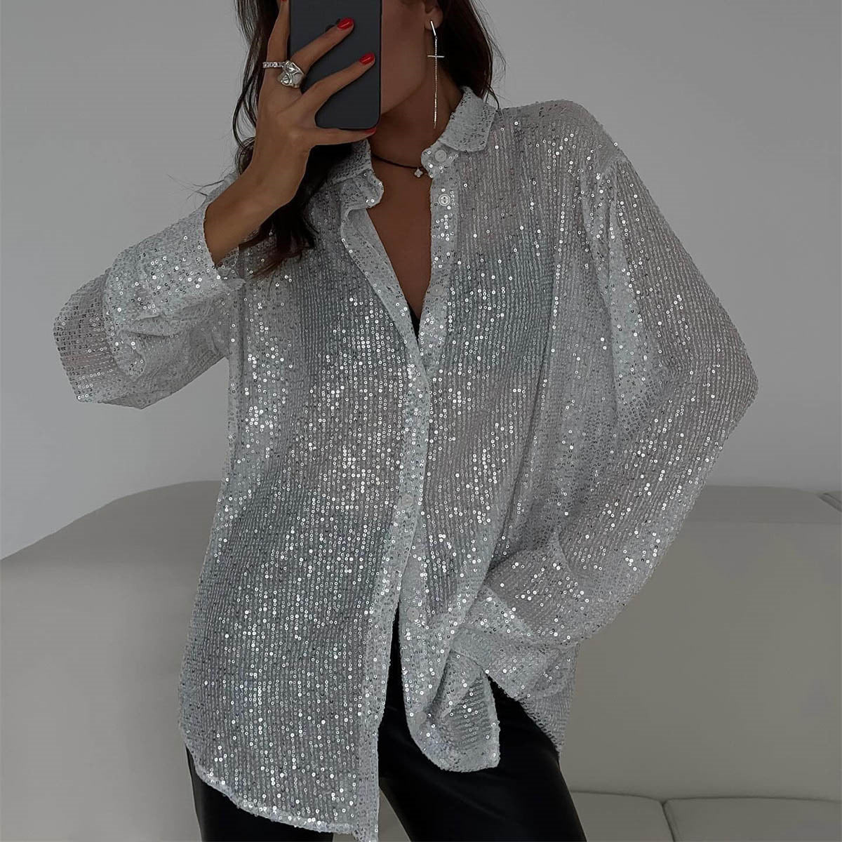 Somrig paljettblus dam – Glittrig festblus för sommarkvällar och events