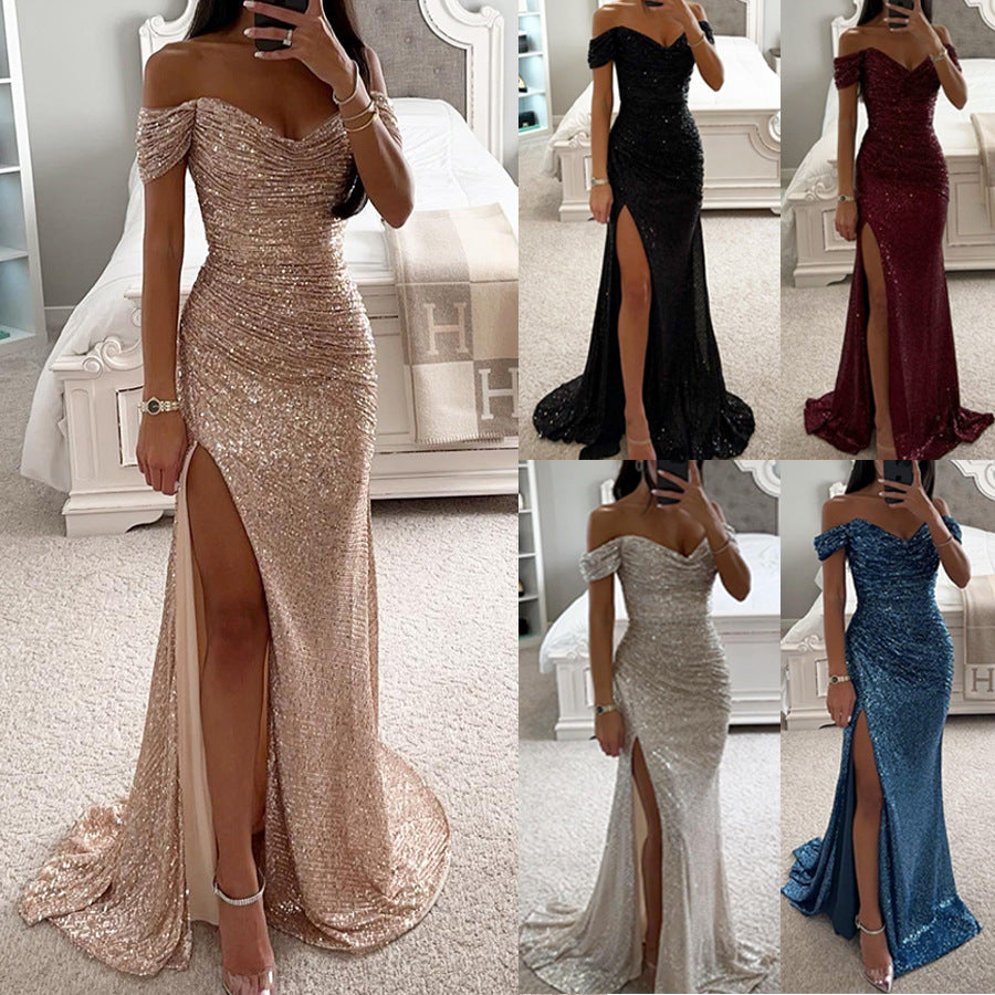 Elegant Off Shoulder Ärmlös Sommarklänning för Kvinnor med Hög Slits