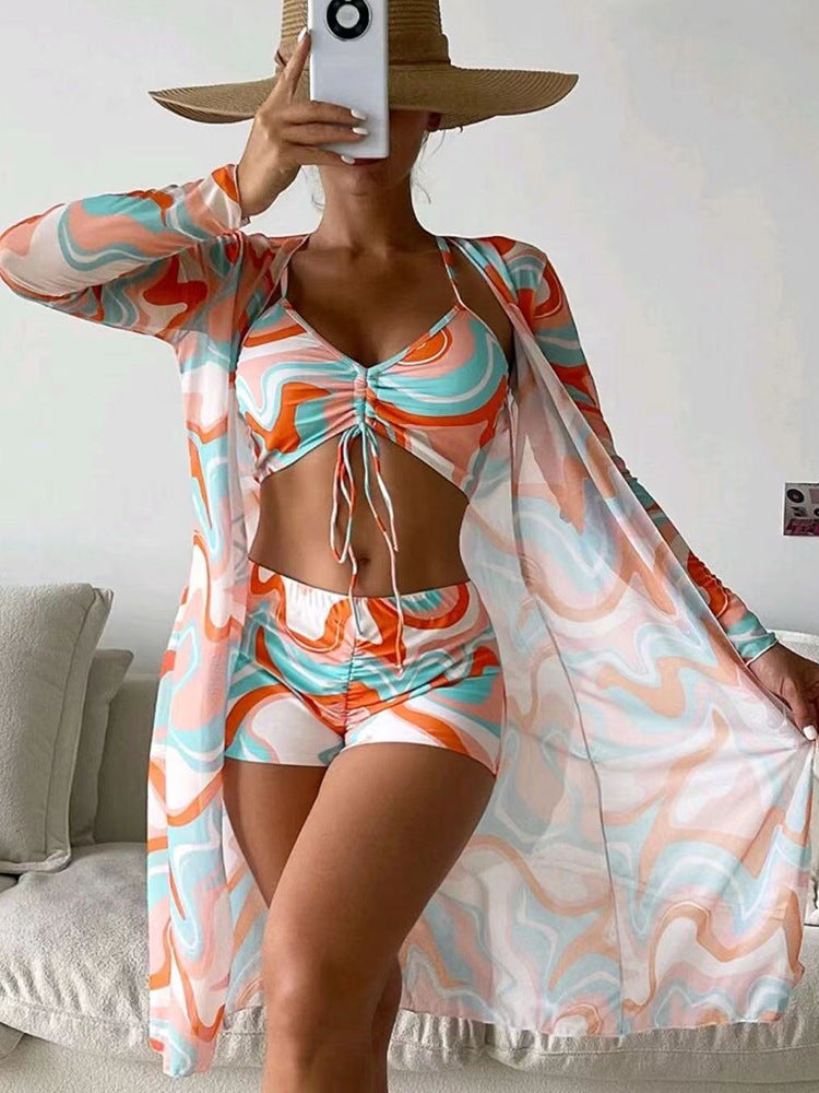Catherine – 3-delad Bikinis med Långärmad Cardigan för Sommarstrand