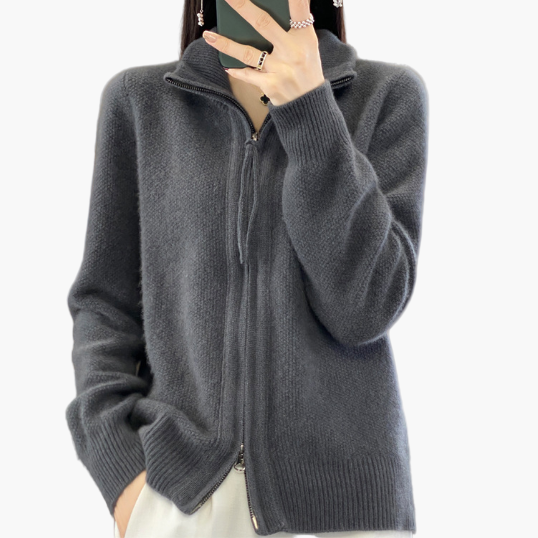 Dam Zip-Cardigan med Dragkedja – Elegant Stickad Tröja för Vardagsbruk och Arbete