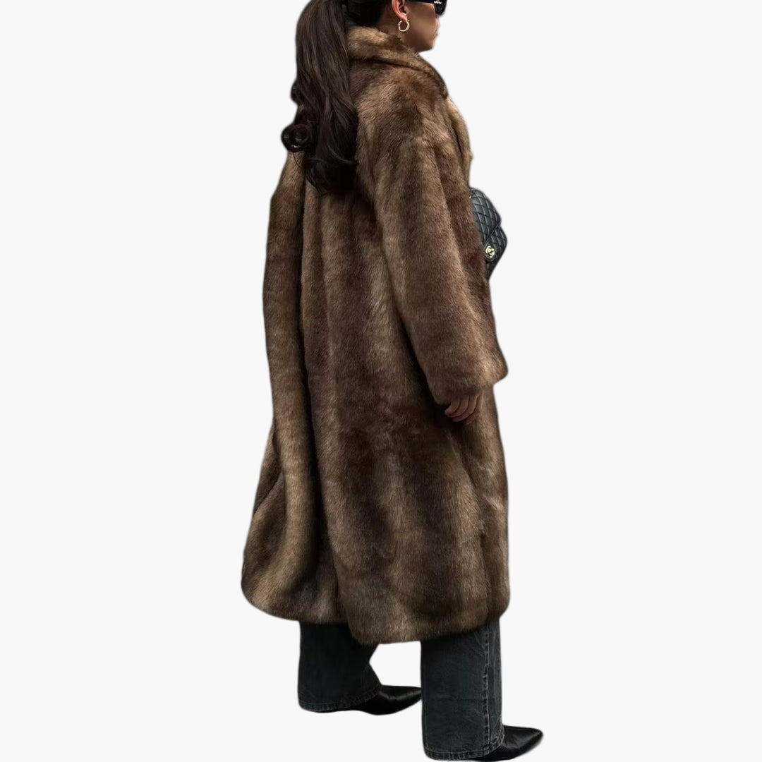 Dam Lång Fuskpäls Trenchcoat – Elegant Vinterstil och Värme