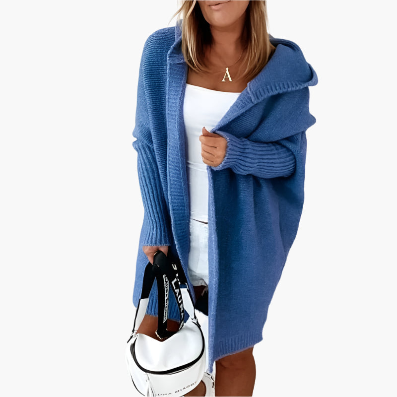 Dam Cardigan Oversize Stickad med Huva – Perfekt för Höst och Vinter, Mysig & Trendig