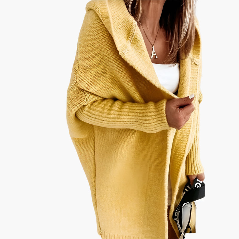 Dam Cardigan Oversize Stickad med Huva – Perfekt för Höst och Vinter, Mysig & Trendig