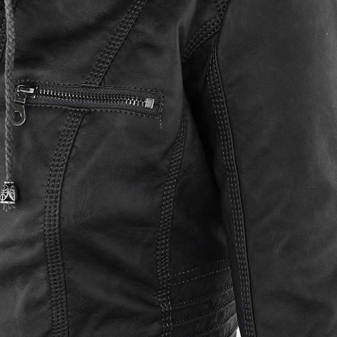 Damjacka i bikerstil med huva – Elegant och praktisk vardagsjacka