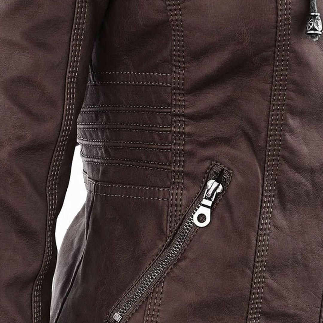 Damjacka i bikerstil med huva och dragkedja – Perfekt för höst och vardag i PU-konstläder