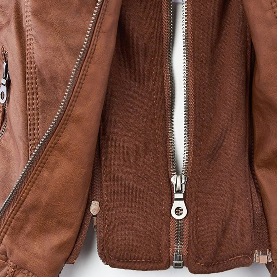 Damjacka i bikerstil med huva – Elegant och praktisk vardagsjacka