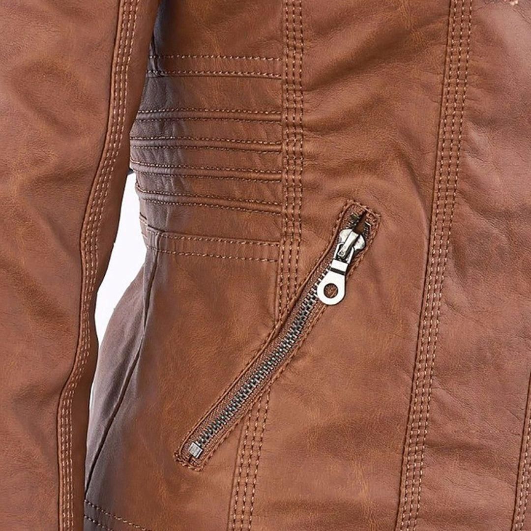 Damjacka i bikerstil med huva och dragkedja – Perfekt för höst och vardag i PU-konstläder
