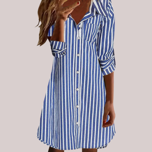 Barbara – Randig Skjortklänning med Fickor