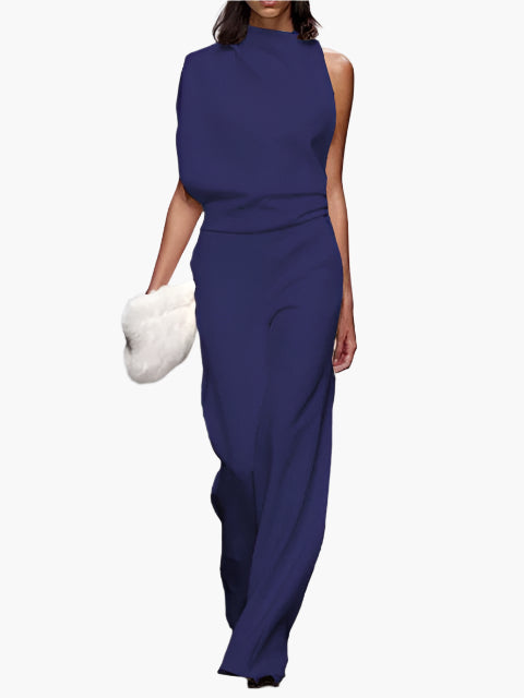 Damernas eleganta ärmlösa jumpsuit med vida ben – Perfekt för kontor och fest