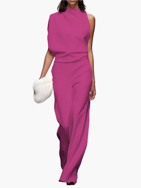 Damernas eleganta ärmlösa jumpsuit med vida ben – Perfekt för kontor och fest