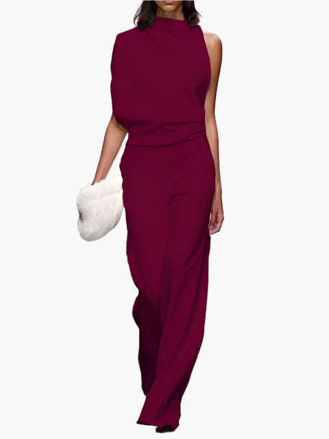 Damernas eleganta ärmlösa jumpsuit med vida ben – Perfekt för kontor och fest