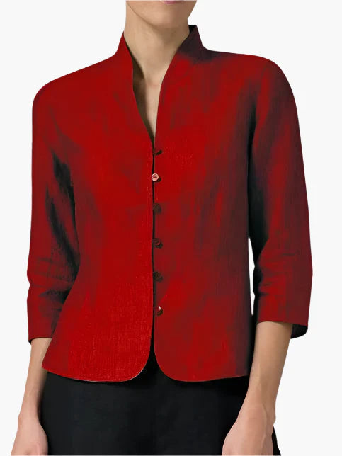 Dam Blus Kavajklassisk Ståkrage 3/4-Ärm Elegant Kontorsstil