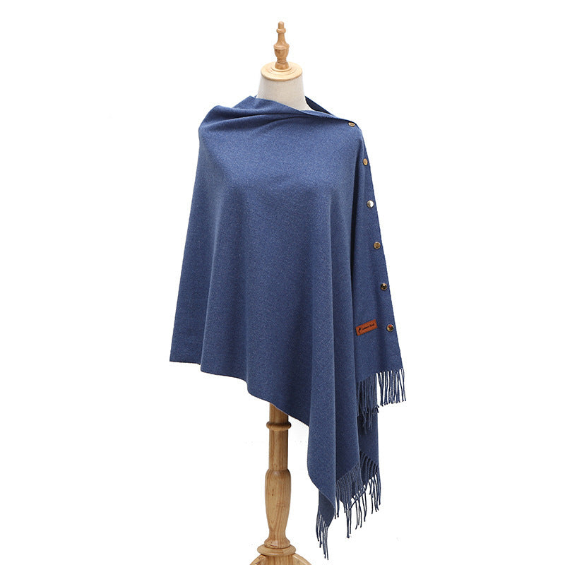 Dam Ponchokappa med Knappar – Elegant Stickad Vår & Höst Stil