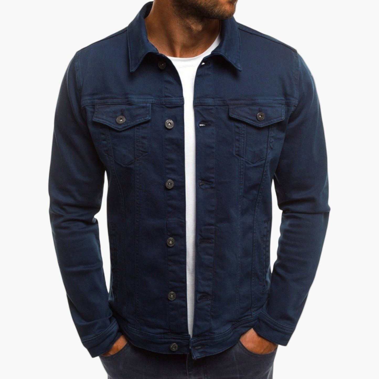 Herrjacka i denimstil – Slimmad och mångsidig vardagsjacka för arbete och fritid