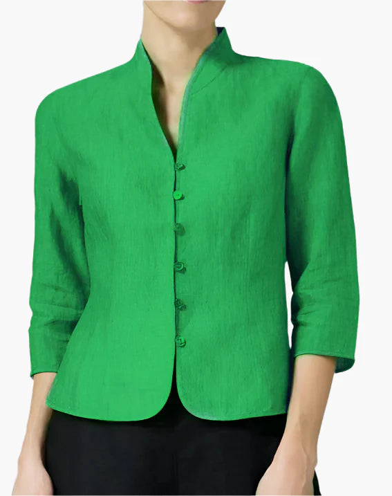Dam Blus Kavajklassisk Ståkrage 3/4-Ärm Elegant Kontorsstil