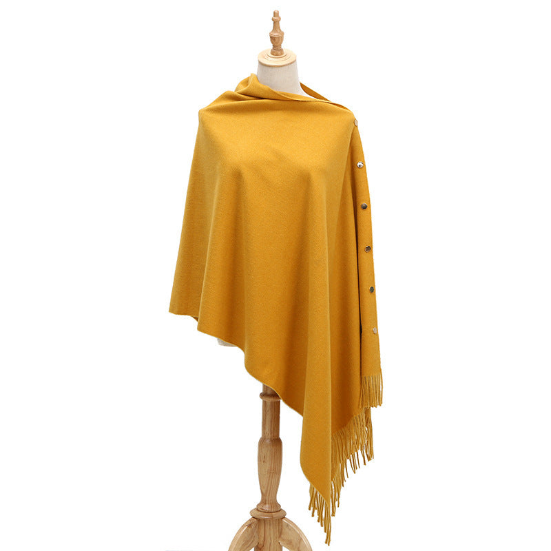 Dam Ponchokappa med Knappar – Elegant Stickad Vår & Höst Stil