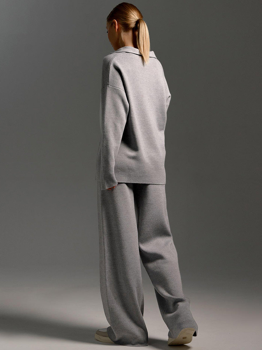 Dam Lounge Set – Avslappnad Oversized Tröja med Krage & Vida Byxor – Perfekt för Hemma eller Casual