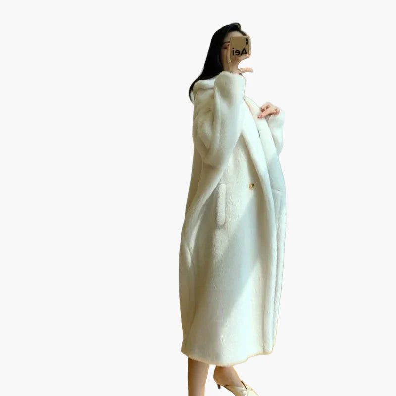 Dam lång oversized pälsjacka – elegant vinterrock för vardag och fest