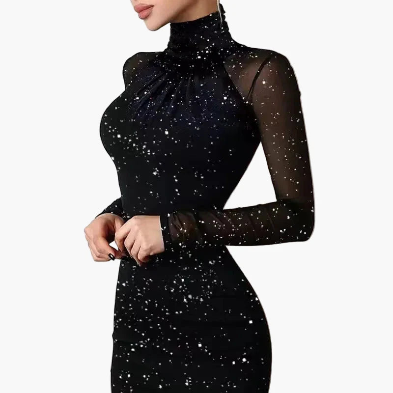 Dam Klänning Party Elegant Bodycon Glitter Mesh Långärmad Festklänning