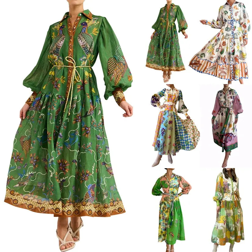 Jenny – Bohemisk Knälång Klänning med Knappar