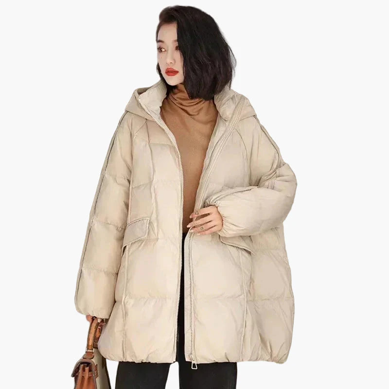 Damjacka Vinter Oversized Pufferjacka med Huva – Trendigt och Varmt Ytterplagg