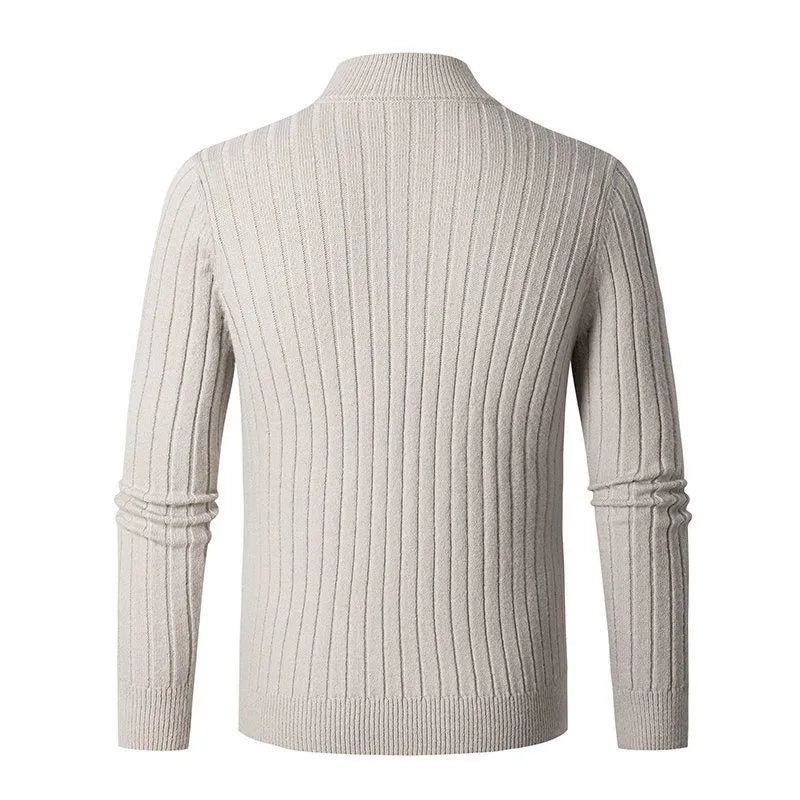 Herr Halv-Zip Stickad Tröja – Klassisk och Elegant för Vardag och Arbete